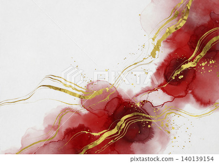 精美的高品質日式背景,以深紅色水彩和流動的金色墨水繪製在白色和紙上。 精美的高品質日式背景,以深紅色水彩和流動的金色墨水繪製在白色和紙上。 140139154