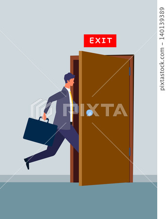 Businessman Running to an Open Exit Door Stock Illustration Businessman Running to an Open Exit Door Stock Illustration 140139389