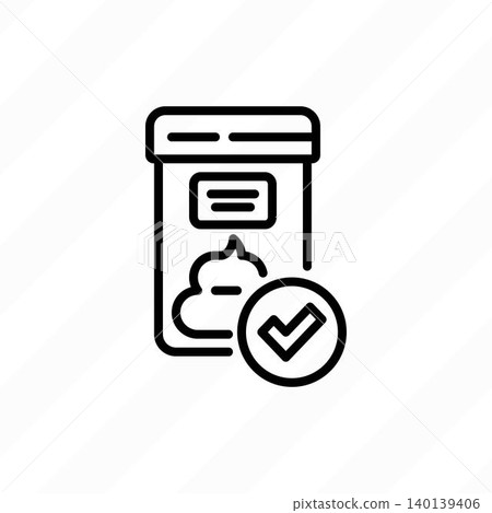 Good stool test results thin line icon. Test tube with check mark, gastroenterology indicators and medical report vector illustration. Digestive health Good stool test results thin line icon. Test tube with check mark, gastroenterology indicators and medical report vector illustration. Digestive health 140139406