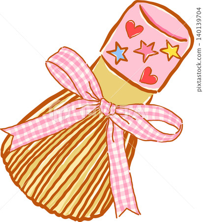 Whimsy Matcha Whisk with Pink Gingham Ribbon Bow Doodle Hand Drawn 140139704