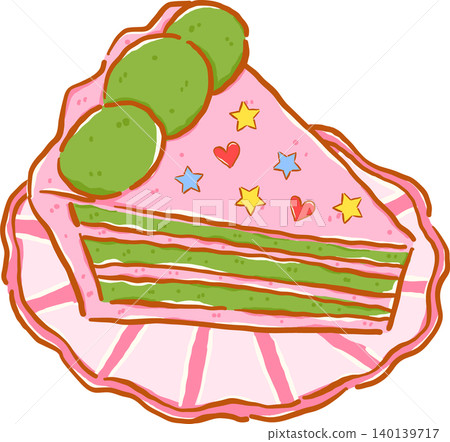 Whimsy Matcha Strawberry Cake Slice Doodle Hand Drawn Whimsy Matcha Strawberry Cake Slice Doodle Hand Drawn 140139717