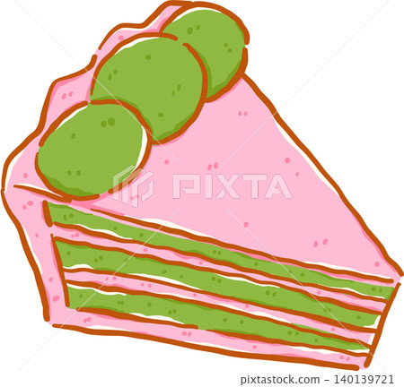 Cute Matcha Strawberry Layer Cake Slice Doodle Hand Drawn Cute Matcha Strawberry Layer Cake Slice Doodle Hand Drawn 140139721