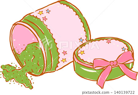 Whimsy Spilled Matcha Powder Tin Box Doodle Hand Drawn 140139722