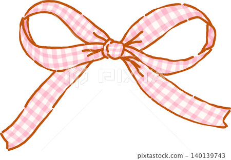 Cottagecore Pink Gingham Ribbon Bow Whimsical Hand Drawn Doodle Cottagecore Pink Gingham Ribbon Bow Whimsical Hand Drawn Doodle 140139743