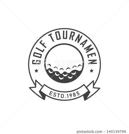 Title: Vintage Golf Tournament Logo with Ribbon Retro Circular Badge Title: Vintage Golf Tournament Logo with Ribbon Retro Circular Badge 140139799