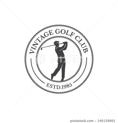 Vintage Golf Player Logo Design in Retro Circular Frame Black and White 140139805