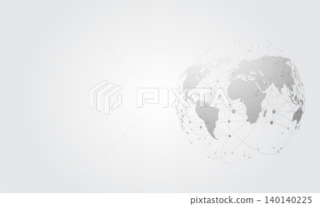 Abstract global network connection technology background grey world map globe vector digital data communication banner with copy space 140140225