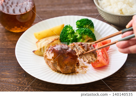 Hamburg steak with demi-glace sauce: A classic Western-style dish in Japanese home cooking. Hamburg steak with demi-glace sauce: A classic Western-style dish in Japanese home cooking. 140140535