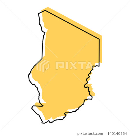 Chad map from black contour curves lines with a yellow shifted silhouette on white background 140140564