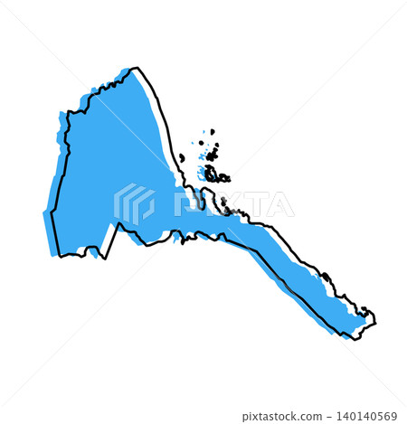 Eritrea map from black contour curves lines with a blue shifted silhouette on white background 140140569