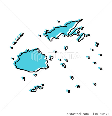 Fiji map from black contour curves lines with a blue shifted silhouette on white background Fiji map from black contour curves lines with a blue shifted silhouette on white background 140140572