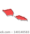 Samoa map from black contour curves lines with a red shifted silhouette on white background 140140583