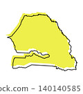 Senegal map from black contour curves lines with a yellow shifted silhouette on white background 140140585