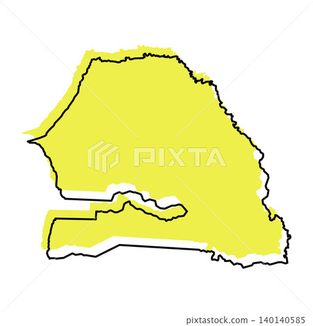 Senegal map from black contour curves lines with a yellow shifted silhouette on white background Senegal map from black contour curves lines with a yellow shifted silhouette on white background 140140585
