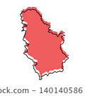 Serbia map from black contour curves lines with a red shifted silhouette on white background 140140586