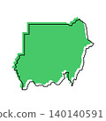 Sudan map from black contour curves lines with a green shifted silhouette on white background 140140591