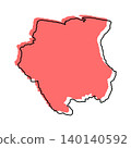 Suriname map from black contour curves lines with a red shifted silhouette on white background 140140592