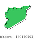 Syria map from black contour curves lines with a green shifted silhouette on white background 140140593