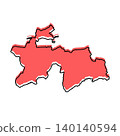 Tajikistan map from black contour curves lines with a red shifted silhouette on white background 140140594