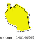 Tanzania map from black contour curves lines with a yellow shifted silhouette on white background 140140595