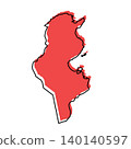 Tunisia map from black contour curves lines with a red shifted silhouette on white background 140140597