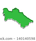 Turkmenistan map from black contour curves lines with a green shifted silhouette on white background 140140598