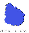 Uruguay map from black contour curves lines with a blue shifted silhouette on white background 140140599