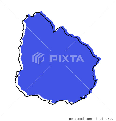 Uruguay map from black contour curves lines with a blue shifted silhouette on white background 140140599