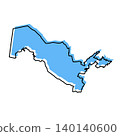Uzbekistan map from black contour curves lines with a blue shifted silhouette on white background 140140600