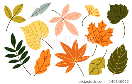 Autumn Leaves Vector Set Flat Geometric Fall Foliage Collection Isolated 140140652