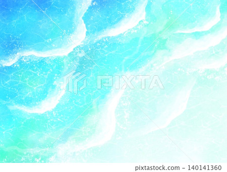 這是一幅水彩畫,描繪了海洋表面和波浪,展現了從正上方俯瞰美麗清澈的藍色大海的景象。 這是一幅水彩畫,描繪了海洋表面和波浪,展現了從正上方俯瞰美麗清澈的藍色大海的景象。 140141360