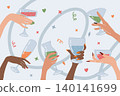 Diverse Hands with Festive Drinks. Blue Background 140141699