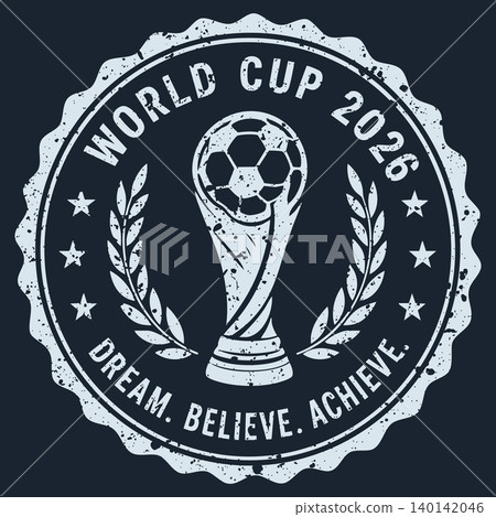 Soccer grunge stamp. Football stamp. World cup 2026 Soccer grunge stamp. Football stamp. World cup 2026 140142046