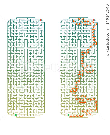 Rectangular maze puzzle with central cross shape and solution. Easter labyrinth printable game sheet for kids. Christian religious educational activity Rectangular maze puzzle with central cross shape and solution. Easter labyrinth printable game sheet for kids. Christian religious educational activity 140142549