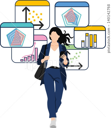 Illustration of a businesswoman thinking about business strategies 140142768