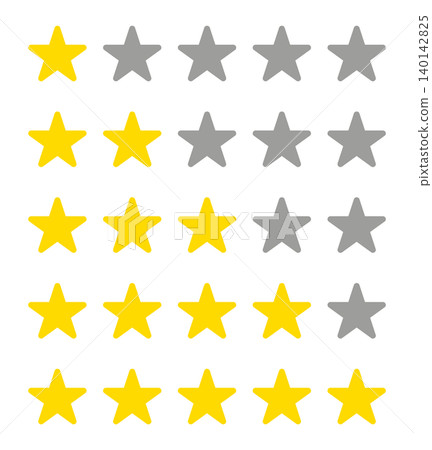 A set of rating icons ranging from 1 to 5 stars, simple elements representing reviews and rankings. 140142825