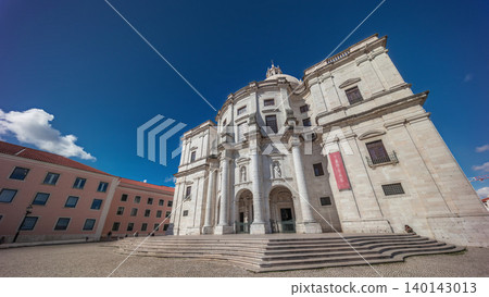 Main facade of National Pantheon aerial timelapse hyperlapse. Portugal. 140143013