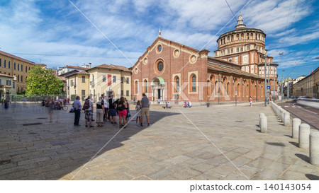 Santa Maria delle Grazie timelapse hyperlapse with blue cloudy sky. Santa Maria delle Grazie timelapse hyperlapse with blue cloudy sky. 140143054