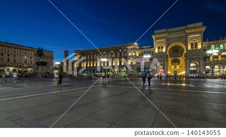 Monument to Vittorio Emanuele II and Galleria Vittorio Emanuele II day to night timelapse on the Piazza del Duomo Monument to Vittorio Emanuele II and Galleria Vittorio Emanuele II day to night timelapse on the Piazza del Duomo 140143055