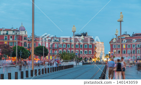 Place Massena square Nice day to night timelapse, French Riviera, Cote d'Azur, France Place Massena square Nice day to night timelapse, French Riviera, Cote d'Azur, France 140143059