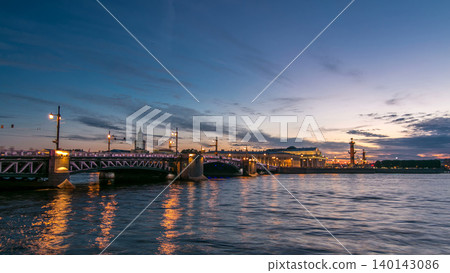 Traffic on the Palace bridge after sunset day to night timelapse Traffic on the Palace bridge after sunset day to night timelapse 140143086