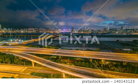 Hong Kong day to night, aerial view from kowloon bay downtown timelapse Hong Kong day to night, aerial view from kowloon bay downtown timelapse 140143123