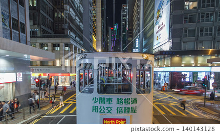 View from double-decker tram on street of HK timelapse hyperlapse. View from double-decker tram on street of HK timelapse hyperlapse. 140143128
