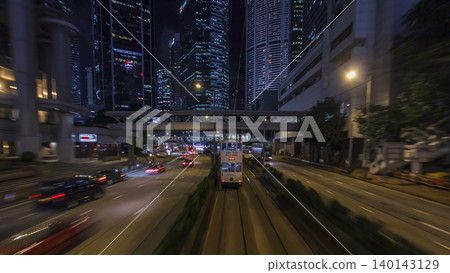 View from double-decker tram on street of HK timelapse hyperlapse. View from double-decker tram on street of HK timelapse hyperlapse. 140143129