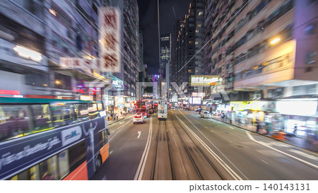 View from double-decker tram on street of HK timelapse hyperlapse. View from double-decker tram on street of HK timelapse hyperlapse. 140143131