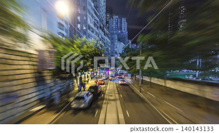 View from double-decker tram on street of HK timelapse hyperlapse. View from double-decker tram on street of HK timelapse hyperlapse. 140143133