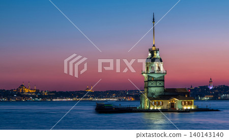 Maidens tower after sunset day to night timelapse in istanbul, turkey, kiz kulesi tower Maidens tower after sunset day to night timelapse in istanbul, turkey, kiz kulesi tower 140143140