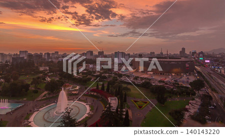 Aerial sunset view of the National stadium in the Peruvian capital Lima with Park of the Reservey timelapse Aerial sunset view of the National stadium in the Peruvian capital Lima with Park of the Reservey timelapse 140143220