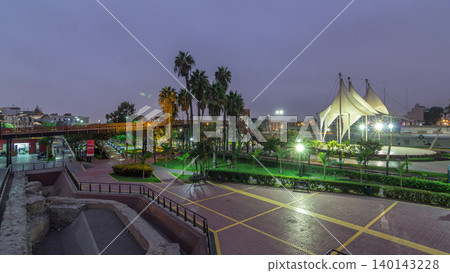 The Muralla Park day to night timelapse. It is a public park located in the city of Lima. The Muralla Park day to night timelapse. It is a public park located in the city of Lima. 140143228
