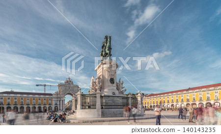 Praca do Comercio or Commerce Plaza. Statue of King Jose I timelapse hyperlapse. Praca do Comercio or Commerce Plaza. Statue of King Jose I timelapse hyperlapse. 140143235